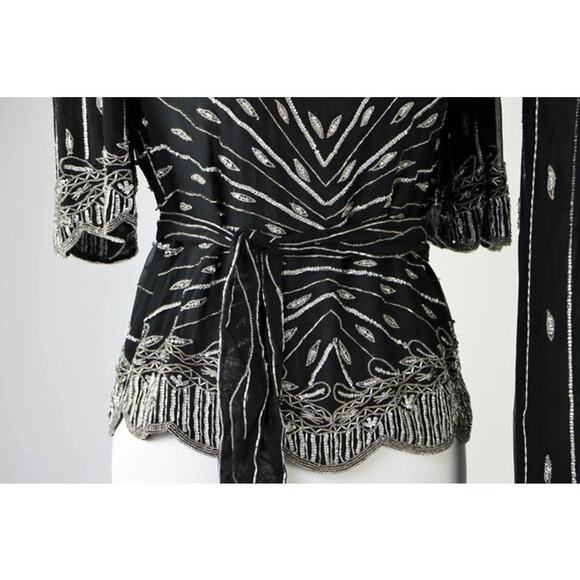 Vintage 1980s Black and Silver Sequin Beaded Top and Skirt Judith Ann Medium - Picture 7 of 10